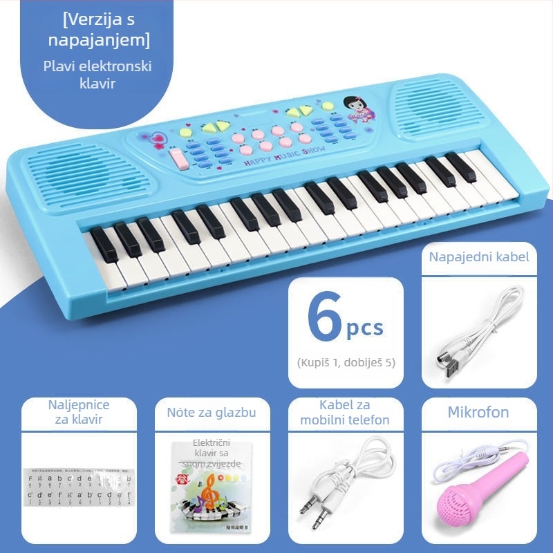 Elektronički organ za djecu s ugrađenim mikrofonom – svestrana obrazovna igračka od plastike, za uzrast 4–6 godina, potiče emocionalni razvoj, vid i intelekt te koordinaciju ruku