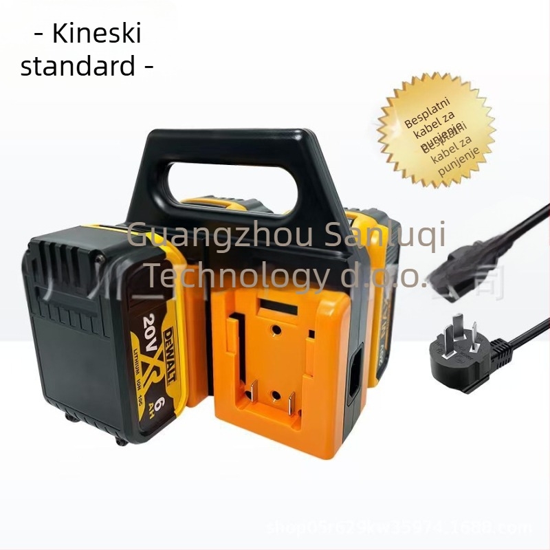 DEWALT Držač za baterije i punjač — dvostruka funkcija prijenosnog držača baterija; Ulaz 100-240V/50-60Hz, Izlaz 4A, CE potvrda, Serija: DEWALT Battery Storage Rack + Charging Function, Za bateriju