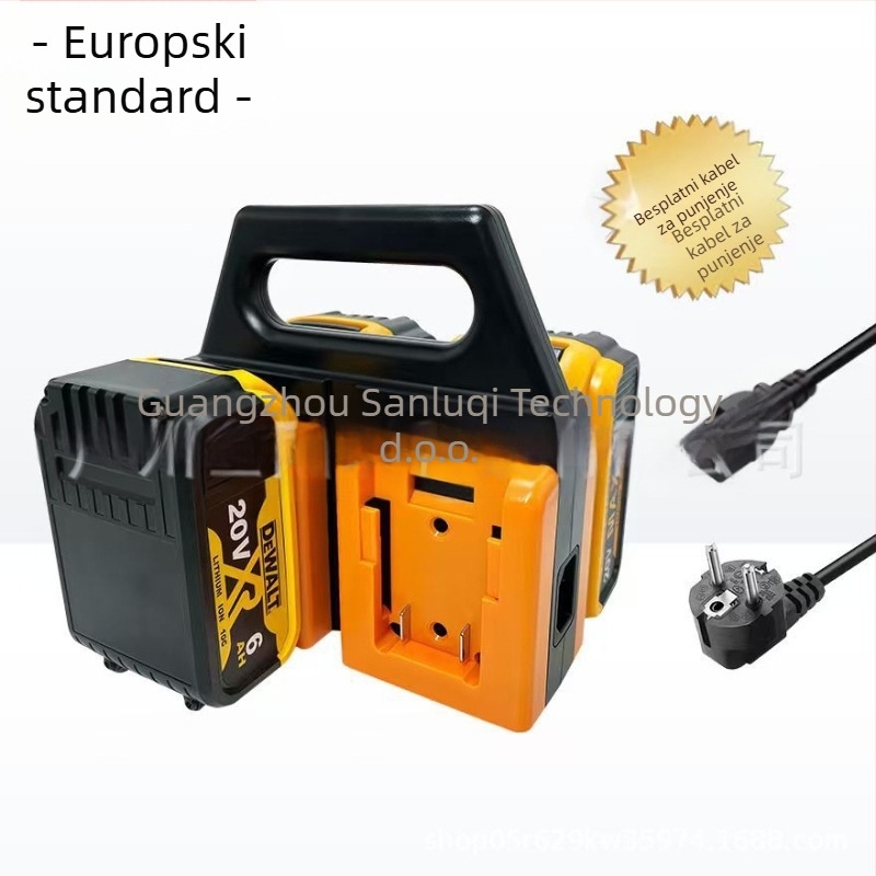 DEWALT Držač za baterije i punjač — dvostruka funkcija prijenosnog držača baterija; Ulaz 100-240V/50-60Hz, Izlaz 4A, CE potvrda, Serija: DEWALT Battery Storage Rack + Charging Function, Za bateriju