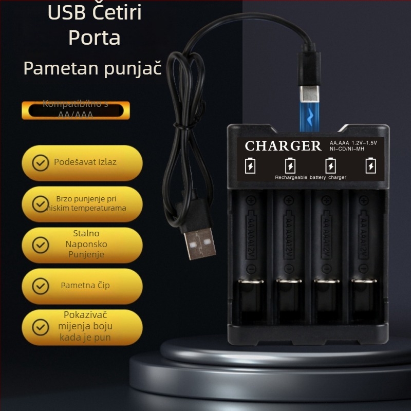 CS serija četveroportni USB punjač za NiMH/NiCd baterije 1.2V, ulaz DC 5V, izlaz 12V 250mA, EMC RoHS certificirano