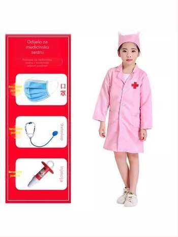 Dječji kostim liječnika i medicinske sestre – unisex, poliester, dugi rukavi, stil laboratorijskog kaputa, za djecu 3–8 godina