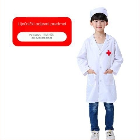 Dječji kostim liječnika i medicinske sestre – unisex, poliester, dugi rukavi, stil laboratorijskog kaputa, za djecu 3–8 godina