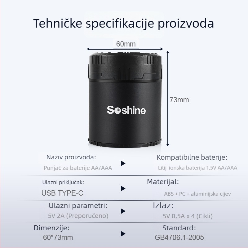 Punjač baterija AA/AAA, 12 utora, 4 izlazna porta 5V/0,5A