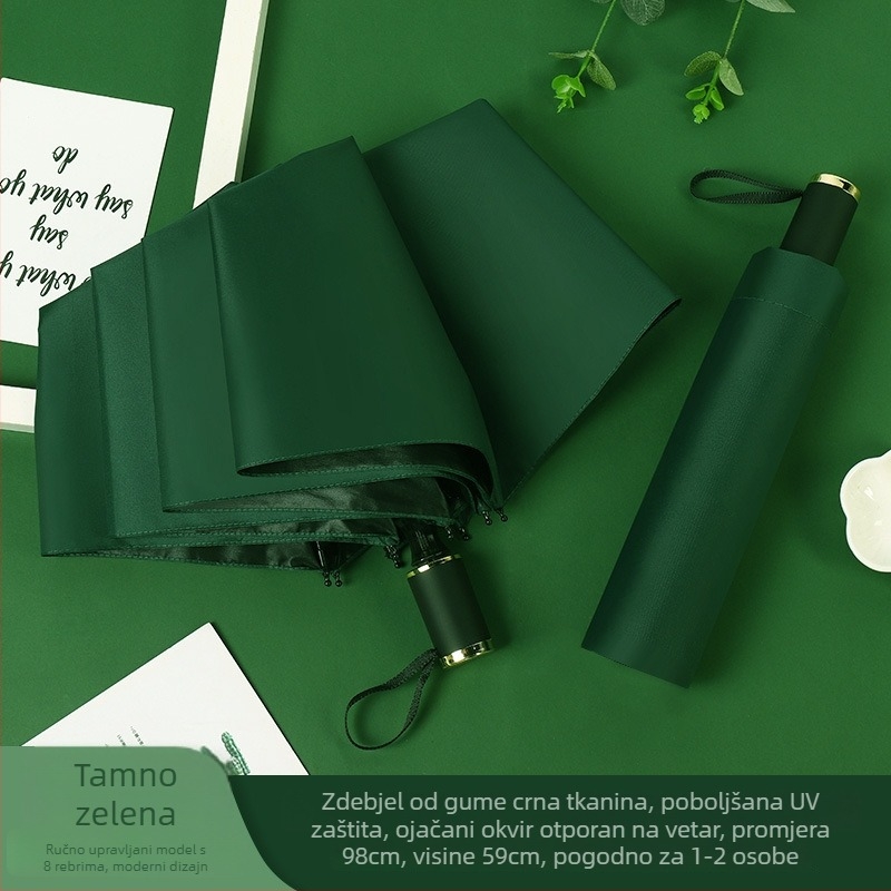 Promotivni sklopivi kišobran za sunce i kišu, s 8 rebara, tkanina od poliestera 190T, ručno otvaranje, težina 350 g, otisak logotipa i prilagodba