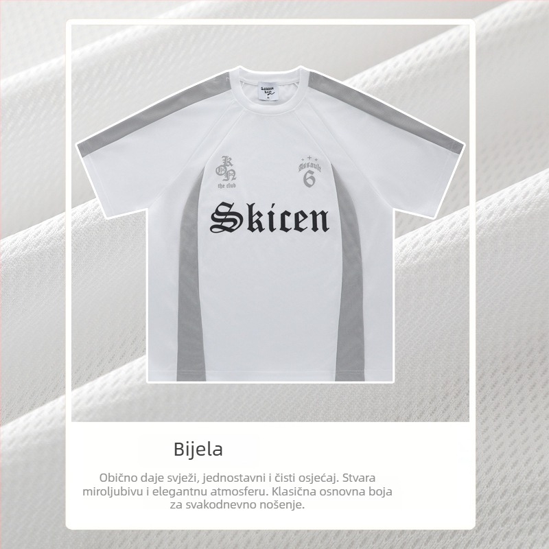 Majica T s Raglan rukavima, dišeća mrežasta patchwork, oversize, okrugli izrez