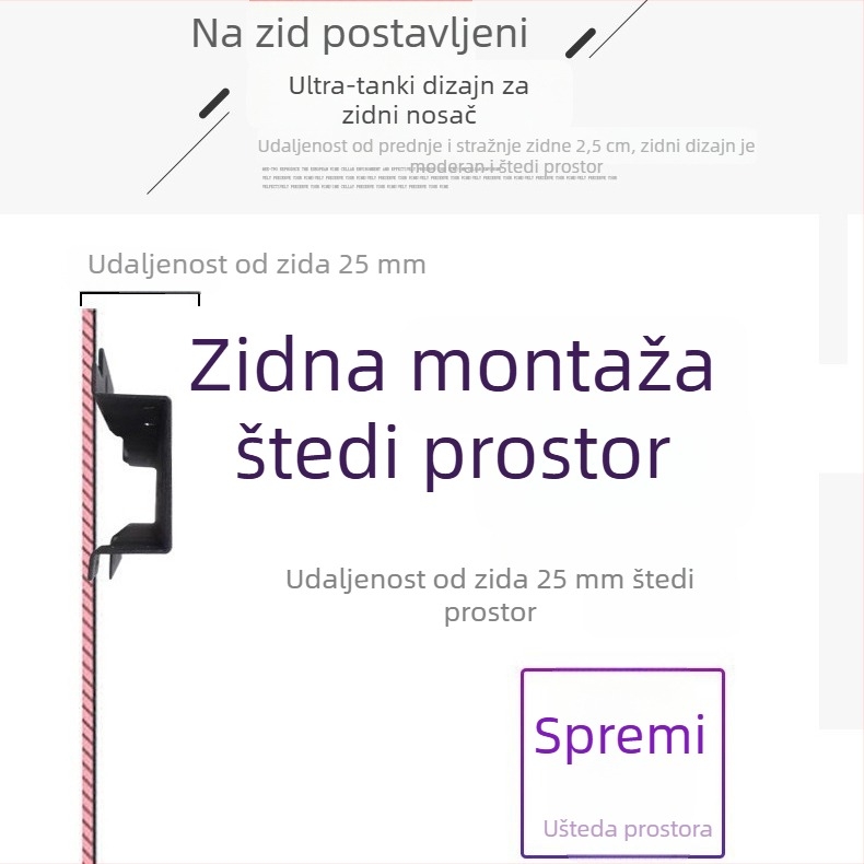 Univerzalni zidni nosač za televizor – Model 019, od željeza, nosivost 15 kg i više, uključeni vijci