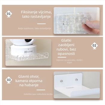 Akrilni zidni polic za kameru s pomičnim držačem, moderni minimalistički stil