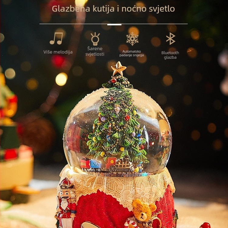 Rotirajuća snježna kristalna kugla – Bluetooth glazbena kutija sa svilenim cvijetom, osam melodija