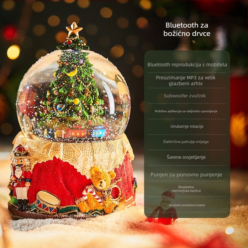 Rotirajuća snježna kristalna kugla – Bluetooth glazbena kutija sa svilenim cvijetom, osam melodija