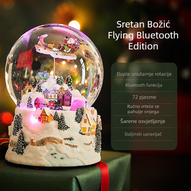 Rotirajuća snježna kristalna kugla – Bluetooth glazbena kutija sa svilenim cvijetom, osam melodija