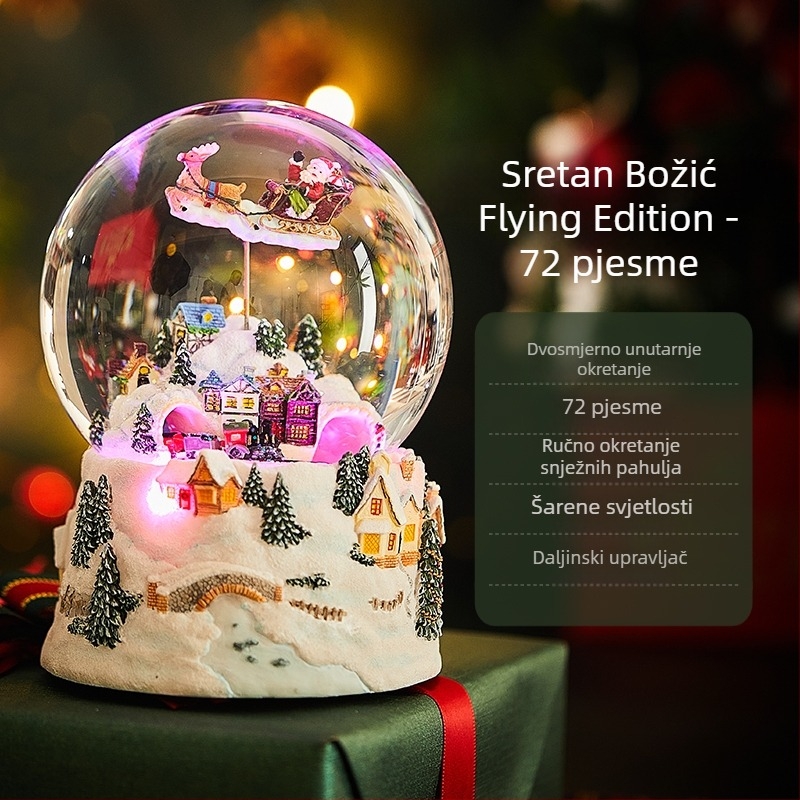 Rotirajuća snježna kristalna kugla – Bluetooth glazbena kutija sa svilenim cvijetom, osam melodija