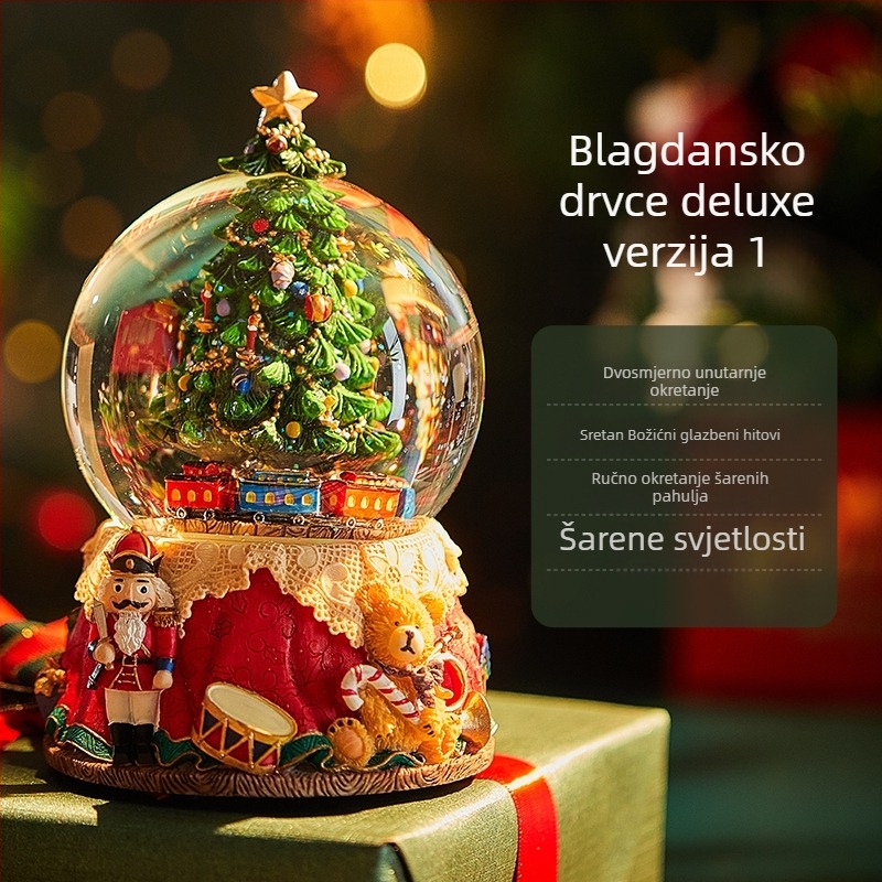 Rotirajuća snježna kristalna kugla – Bluetooth glazbena kutija sa svilenim cvijetom, osam melodija