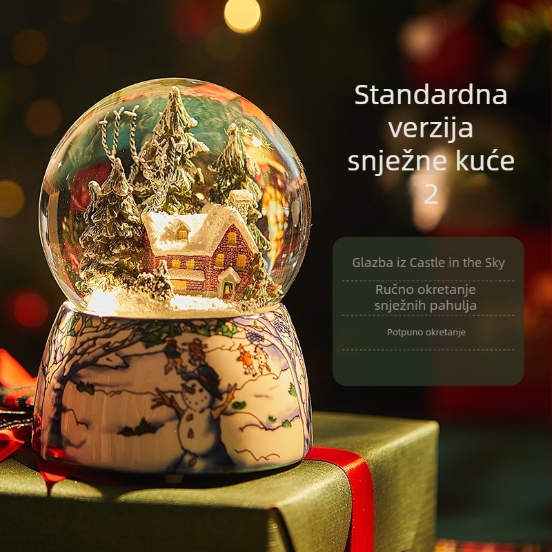 Rotirajuća snježna kristalna kugla – Bluetooth glazbena kutija sa svilenim cvijetom, osam melodija