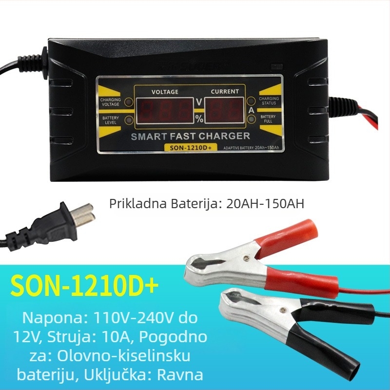 Suoer punjač za automobilsku bateriju, za olovnu bateriju, izlaz 12V, ulaz 100-240V, pametni zaslon