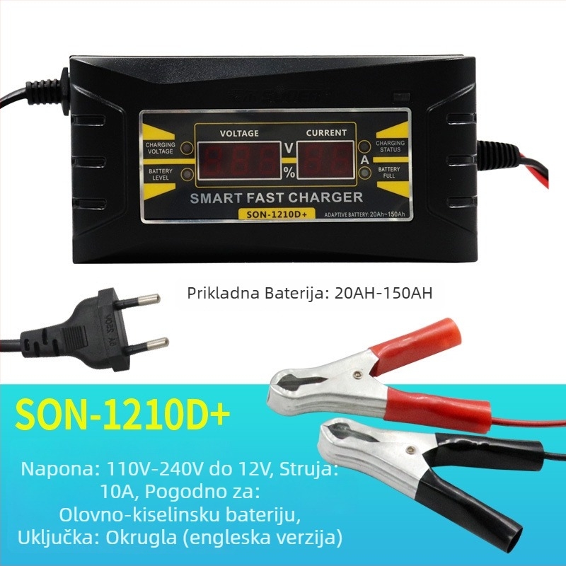 Suoer punjač za automobilsku bateriju, za olovnu bateriju, izlaz 12V, ulaz 100-240V, pametni zaslon