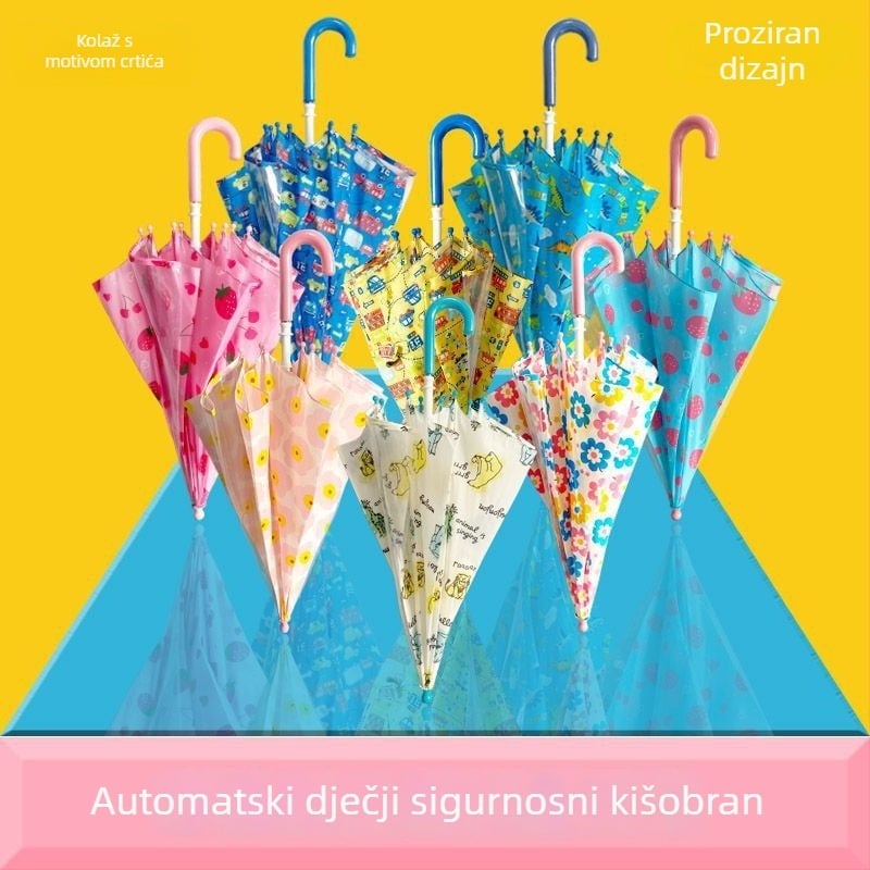 Rain booboo dječji kišobran, karikatura japanskog dizajna, dugački držač, ručno otvaranje, 8 rebara, 190T poliester navlaka, gumeni držač, aluminijski štap, tiskani logotip