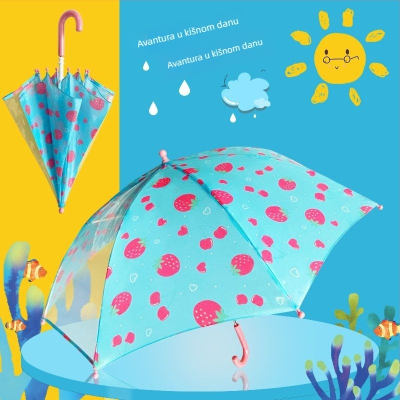 Rain booboo dječji kišobran, karikatura japanskog dizajna, dugački držač, ručno otvaranje, 8 rebara, 190T poliester navlaka, gumeni držač, aluminijski štap, tiskani logotip