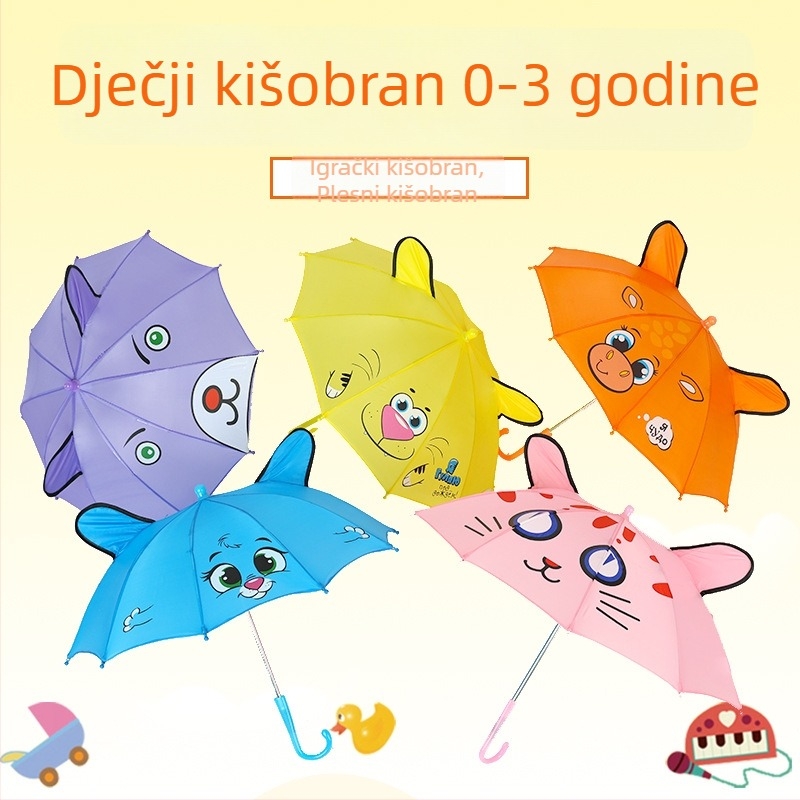 Dječji karikaturalni mini kišobran za plesne rekvizite – 8 čeličnih rebara, ručno otvaranje, plastična drška, platno od poliester vlakna 170T