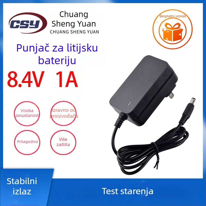 Punjač litijeve baterije, 8.4V, ulaz AC 100-240V, izlaz DC 8.4V 1A