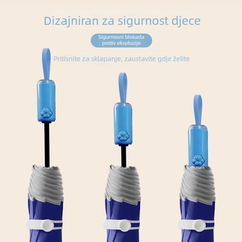 Dječji kišobran s dugom drškom, poluautomatsko otvaranje i automatsko zatvaranje; okvir s 8 rebara, čelična šasija, vlaknaste rebara, gumena ručka, UPF50+ UV zaštita, tkanina 210t, cartoon stil učenika