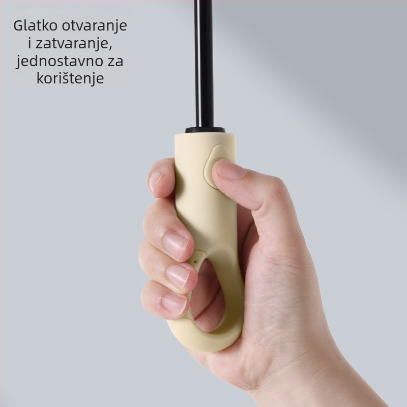 Kompatni automatski sklopivi kišobran za muškarce i žene, vinilno platno, okvir od vlakana s 8 rebara, UV zaštita UPF50+, tiskanje loga dostupno (automatsko otvaranje zatvaranje; 8 rebara; vinilno platno; UPF50+)