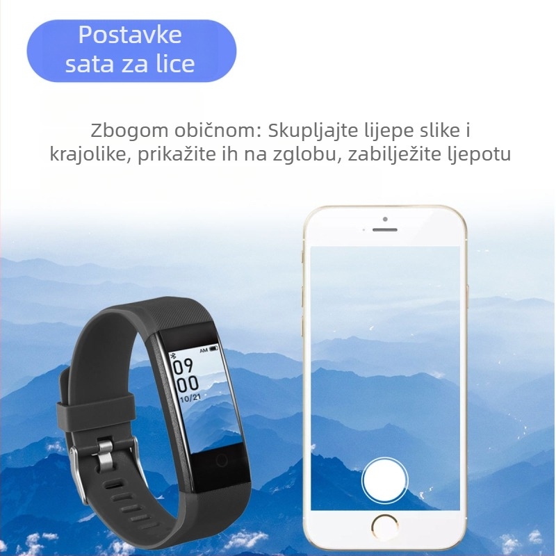 Pametna narukvica s praćenjem otkucaja srca, tlaka, broja koraka, USB punjenja i vodootpornosti.