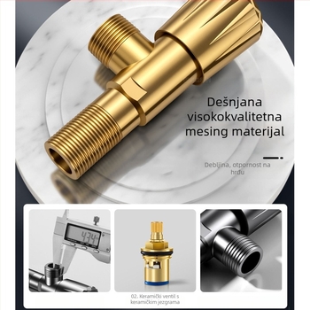 Uglavni ventil od bakarne zlitine, troputni spoj, ugradnja u zidu, model 8670, radni tlak 0,1–0,9 MPa