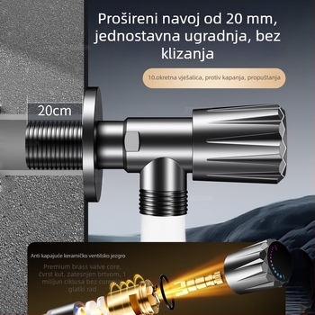 Uglavni ventil od bakarne zlitine, troputni spoj, ugradnja u zidu, model 8670, radni tlak 0,1–0,9 MPa