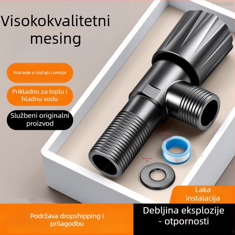 Uglavni ventil od bakarne zlitine, troputni spoj, ugradnja u zidu, model 8670, radni tlak 0,1–0,9 MPa