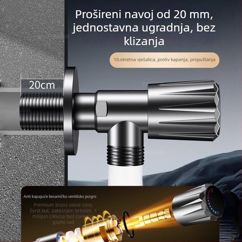 Uglavni ventil od bakarne zlitine, troputni spoj, ugradnja u zidu, model 8670, radni tlak 0,1–0,9 MPa
