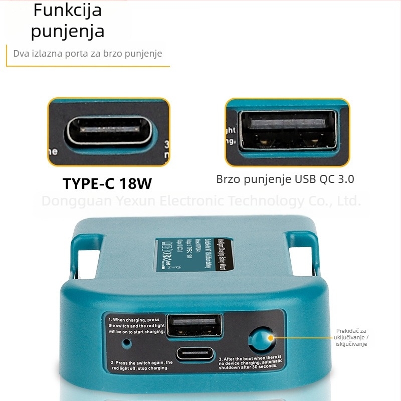 USB kopča za pojas za 18V litije baterije (18V • 3A • CE)