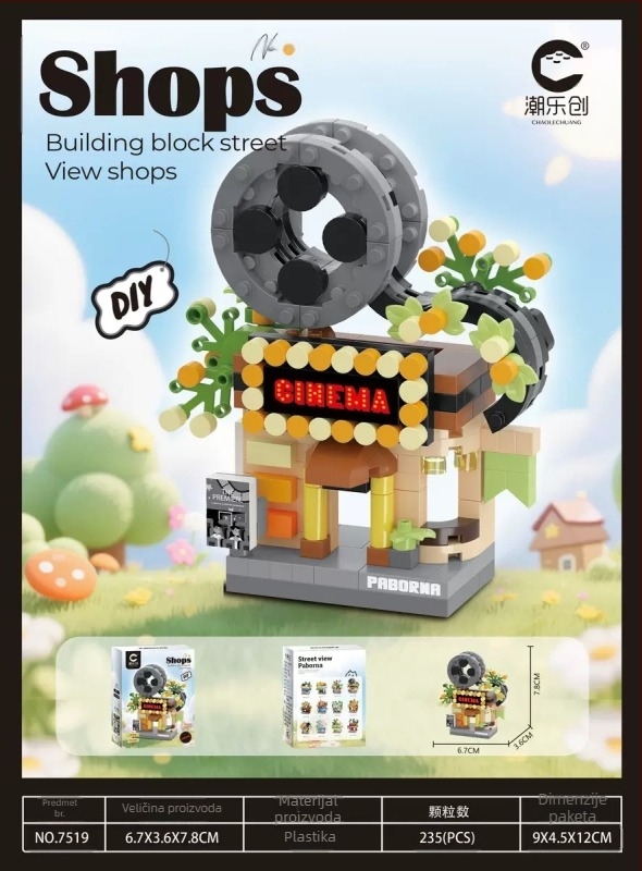 Set građevnih blokova za uzrast 7–14; LEGO-kompatibilni mikro-blokovi u uličnoj sceni; ABS plastika; 200–400 komada; 0,2 kg