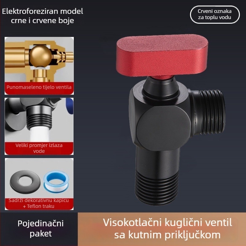 304 nehrđajući čelični kutni ventil, navojni priključak, za toplu i hladnu vodu, visok protok, model Q