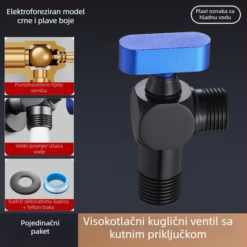 304 nehrđajući čelični kutni ventil, navojni priključak, za toplu i hladnu vodu, visok protok, model Q