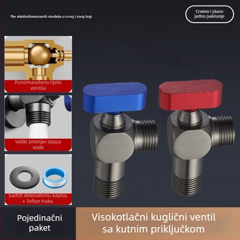 304 nehrđajući čelični kutni ventil, navojni priključak, za toplu i hladnu vodu, visok protok, model Q