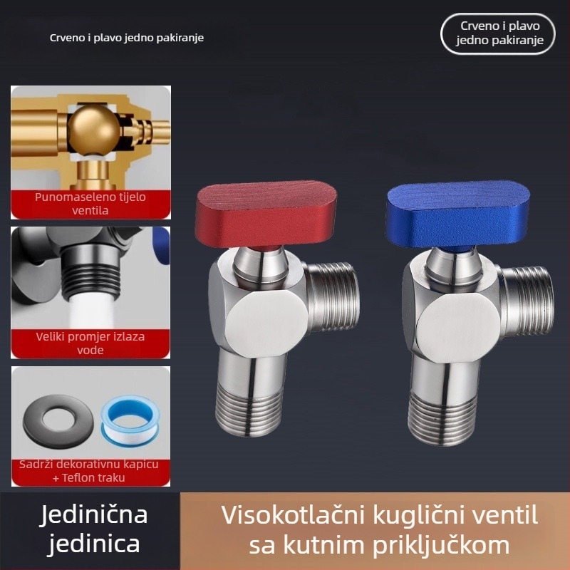 304 nehrđajući čelični kutni ventil, navojni priključak, za toplu i hladnu vodu, visok protok, model Q