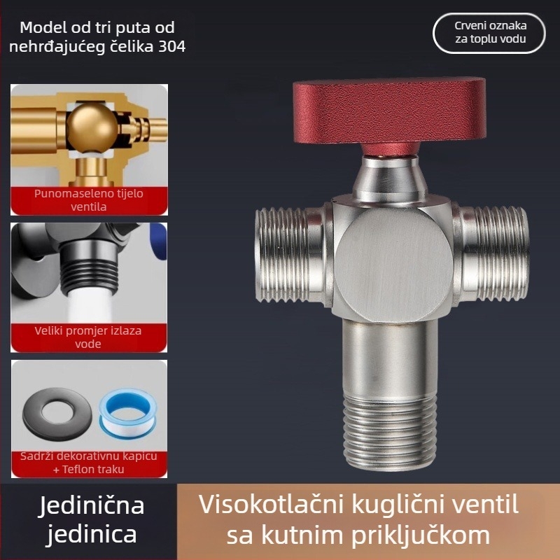 304 nehrđajući čelični kutni ventil, navojni priključak, za toplu i hladnu vodu, visok protok, model Q