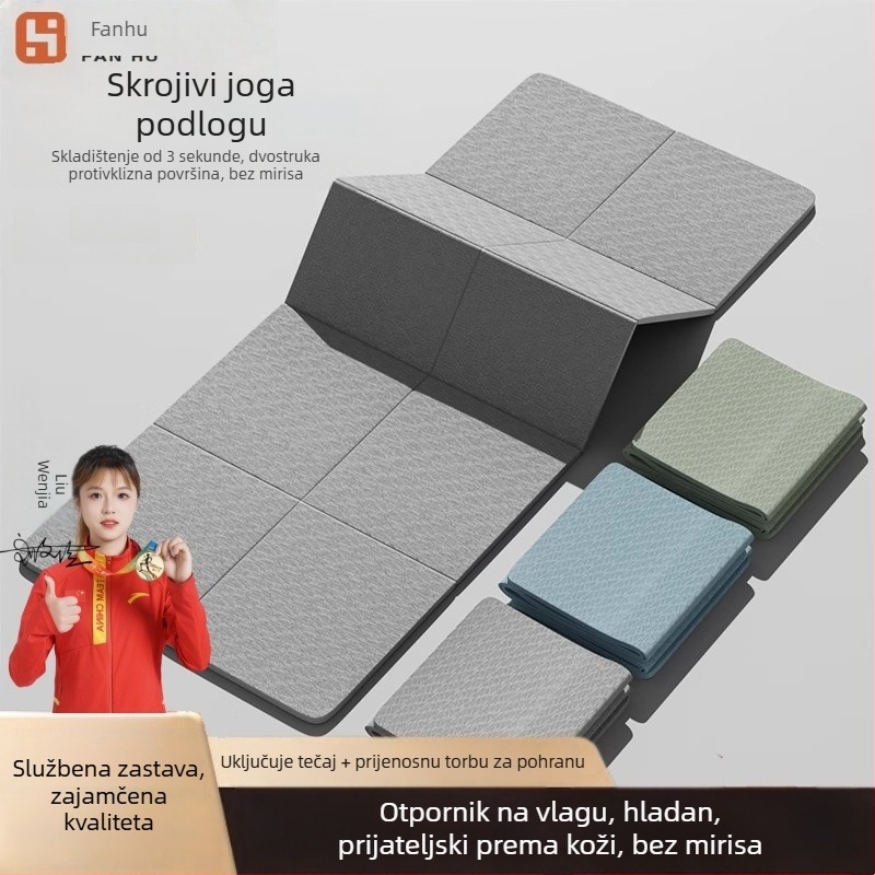 Sklopiva joga podloga za unutarnju upotrebu, prijenosna i antislip s mrežastim uzorkom, materijal TPE, debljina 6 mm, težina 600 g