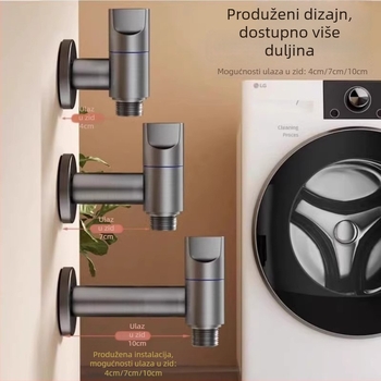 Ventil za perilicu rublja s jednim ulazom i dvama izlazima, produženi dvostruki ventil s automatskim zatvaranjem