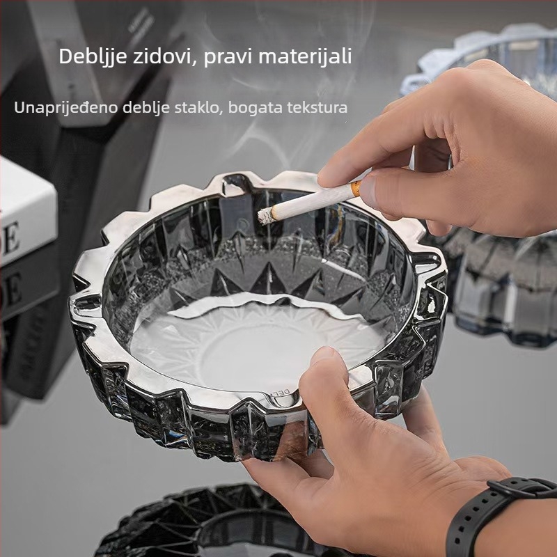 Pepeljara europskog stila od kristalnog stakla, minimalistički dizajn, otisnuti logo, pogodno kao poklon