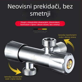 Trostruki kutni ventil od 304 nehrđajućeg čelika, zidna ugradnja, ulaz 1, izlaz 2, model HP-812