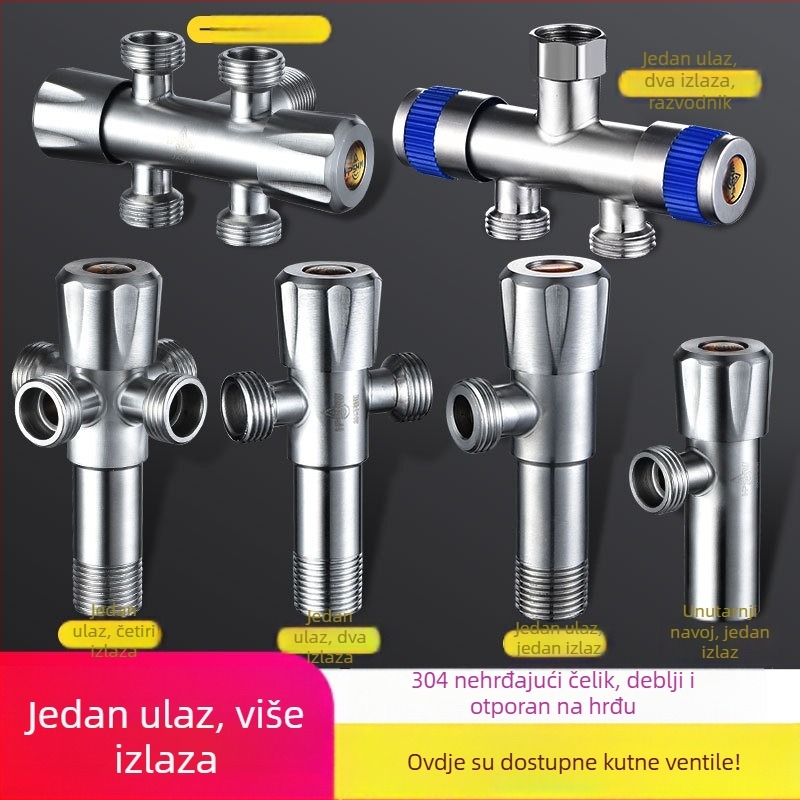 Trostruki kutni ventil od 304 nehrđajućeg čelika, zidna ugradnja, ulaz 1, izlaz 2, model HP-812