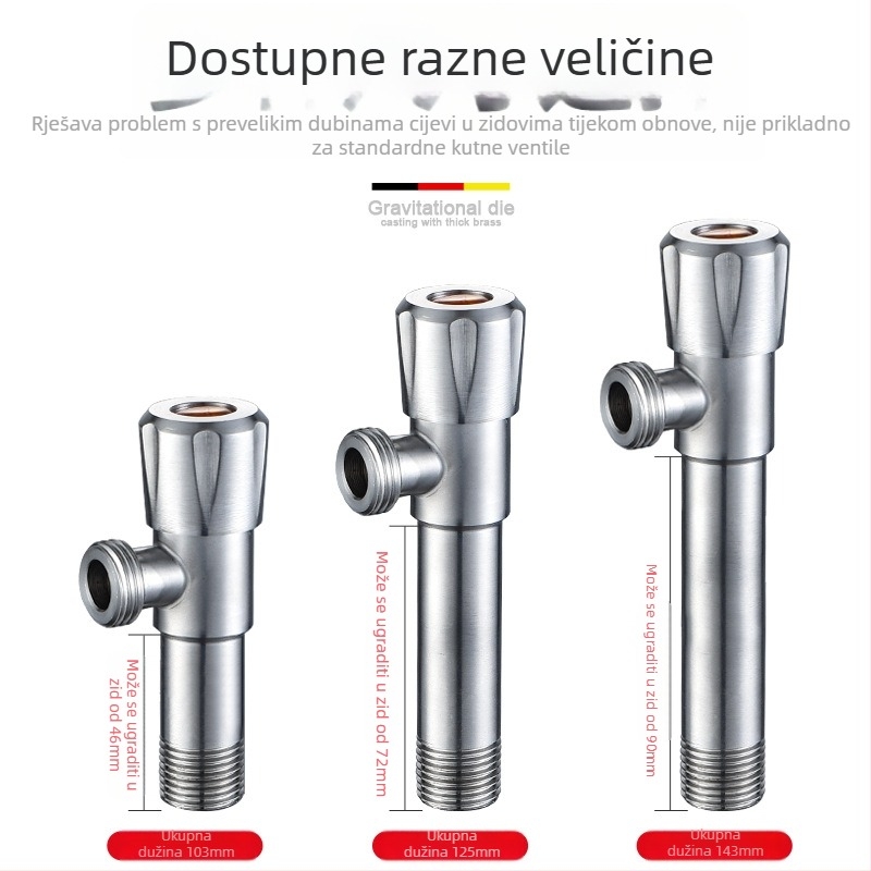 Trostruki kutni ventil od 304 nehrđajućeg čelika, zidna ugradnja, ulaz 1, izlaz 2, model HP-812