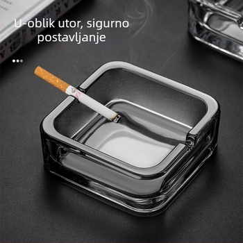 Kristalno stakleni četvrtasti pepelnjak — elegantan, lagani luksuzni dizajn; ponovno upotrebljiv; mogućnost ispisa loga (Materijal: staklo; Značka: Deli; Stil: lagani luksuz)