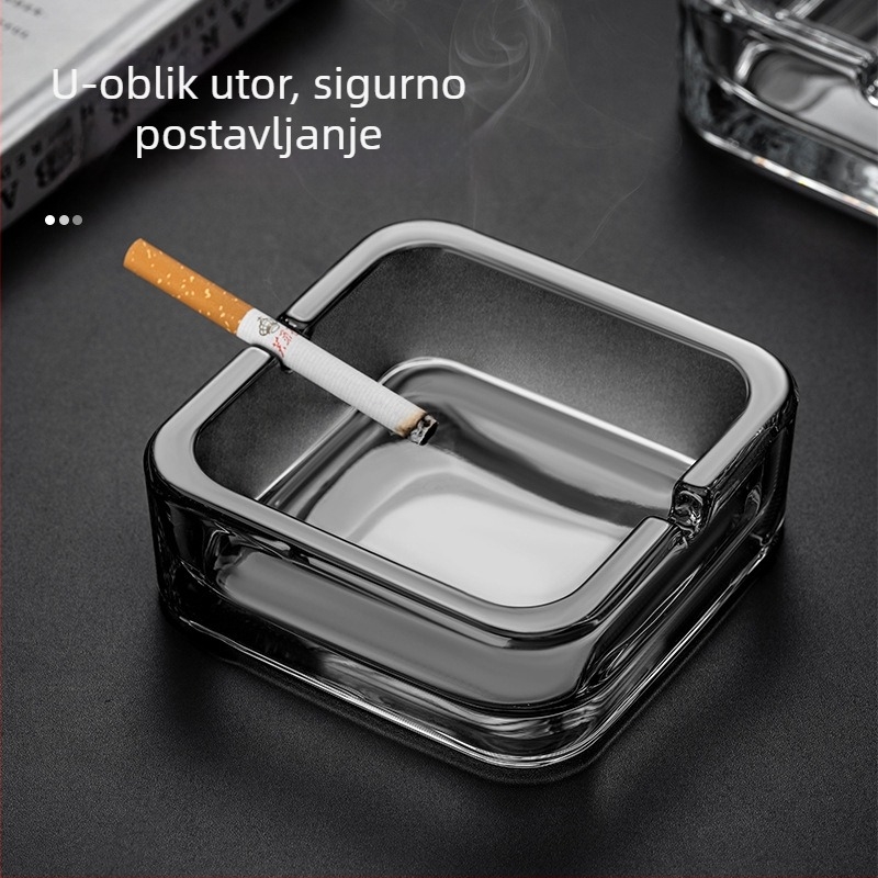 Kristalno stakleni četvrtasti pepelnjak — elegantan, lagani luksuzni dizajn; ponovno upotrebljiv; mogućnost ispisa loga (Materijal: staklo; Značka: Deli; Stil: lagani luksuz)