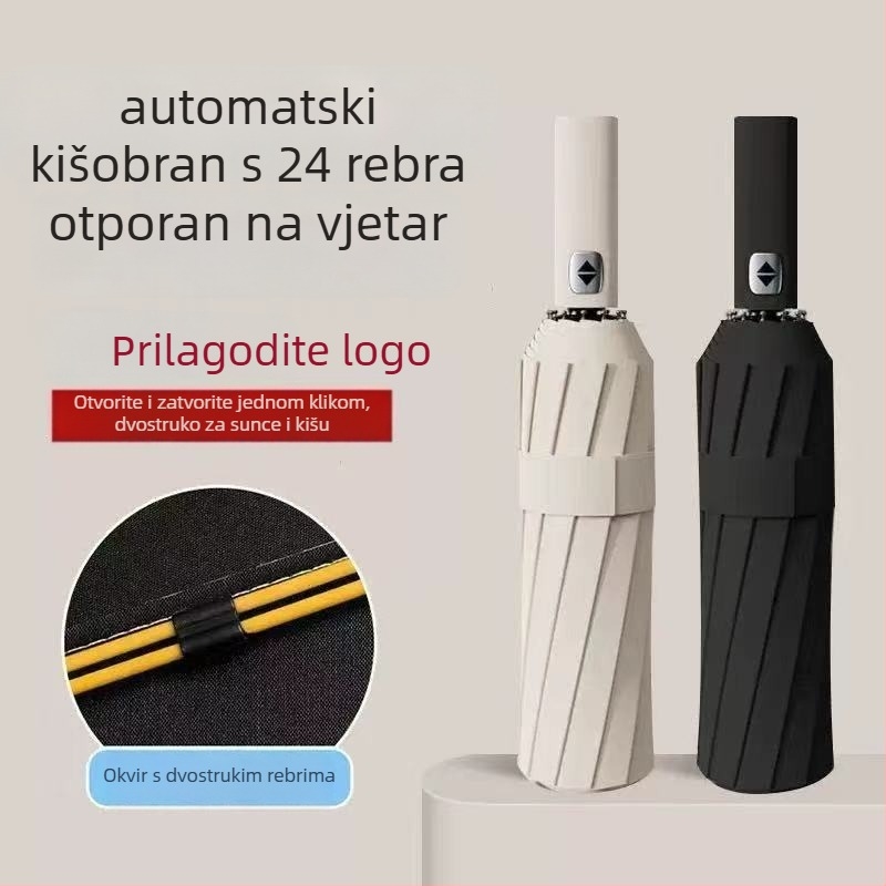 Reklamna kišobran s 24 rebara, automatsko otvaranje/zatvaranje, UV zaštita UPF>50, moguć tiskanje loga