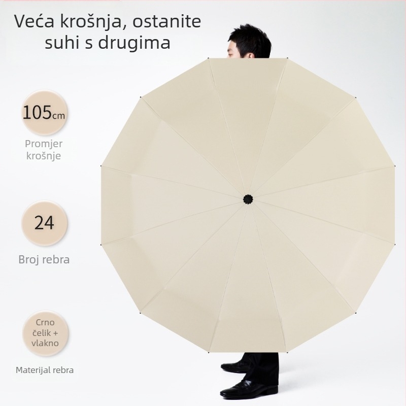 Reklamna kišobran s 24 rebara, automatsko otvaranje/zatvaranje, UV zaštita UPF>50, moguć tiskanje loga