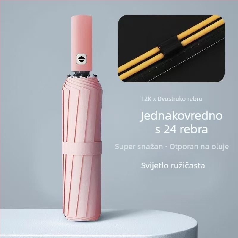 Reklamna kišobran s 24 rebara, automatsko otvaranje/zatvaranje, UV zaštita UPF>50, moguć tiskanje loga