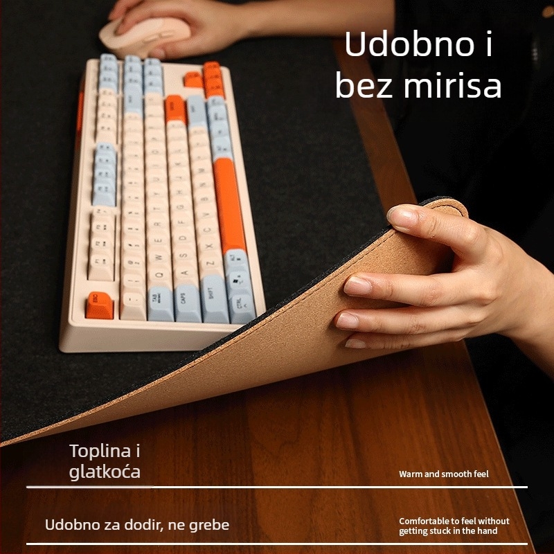 SOYAN-R podloga za stol od kork-filca, dvostruka, kožni rub i šivani rub, otisak logotipa, OEM prilagodba