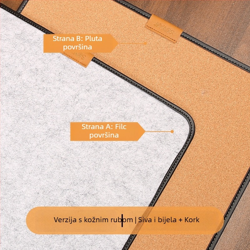 SOYAN-R podloga za stol od kork-filca, dvostruka, kožni rub i šivani rub, otisak logotipa, OEM prilagodba